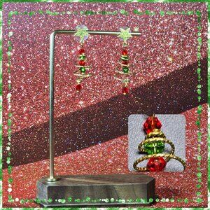 2/$15 Spiral Christmas Tree Earrings‎ With Red & Green Beads (NWOT)